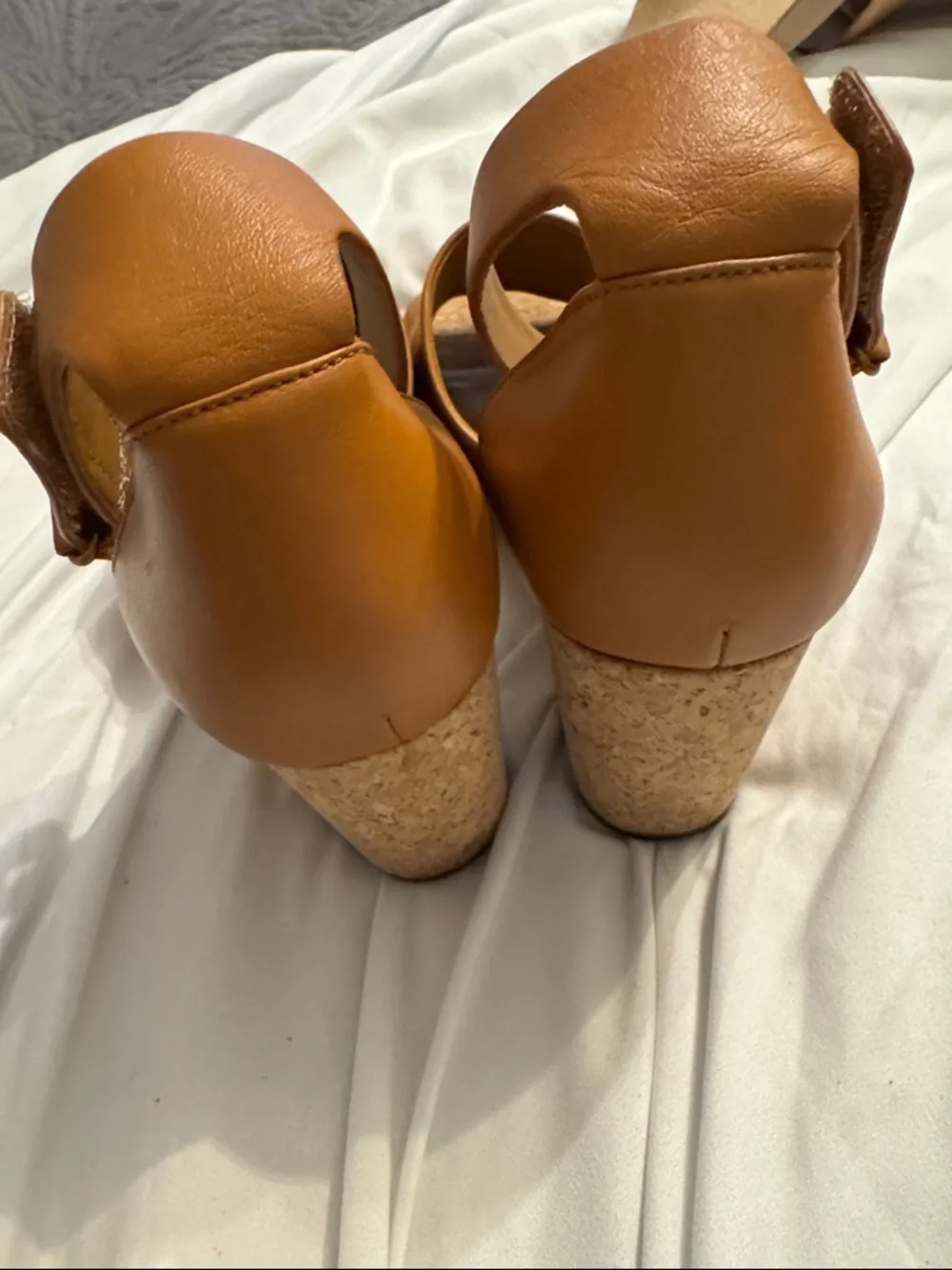 Vince Tan Leather Cork Wedge Sandal with Ankle Strap